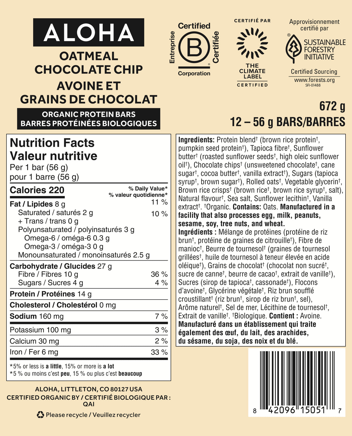 Oatmeal Chocolate Chip - Protein Bars (CAD) - Everyday Nutrition Made Delicious X2
