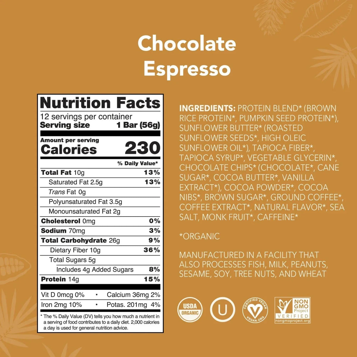 Chocolate Espresso - Protein Bars - Plant-Based Fuel for Busy Days X9