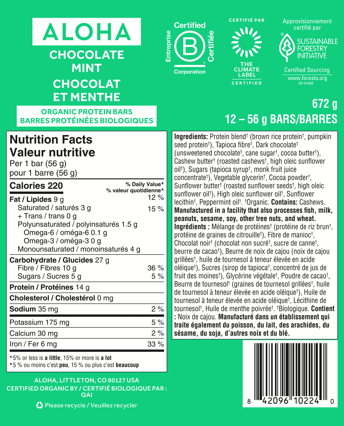 Chocolate Mint - Protein Bars (CAD) - A Better Snack for Every Day Y1