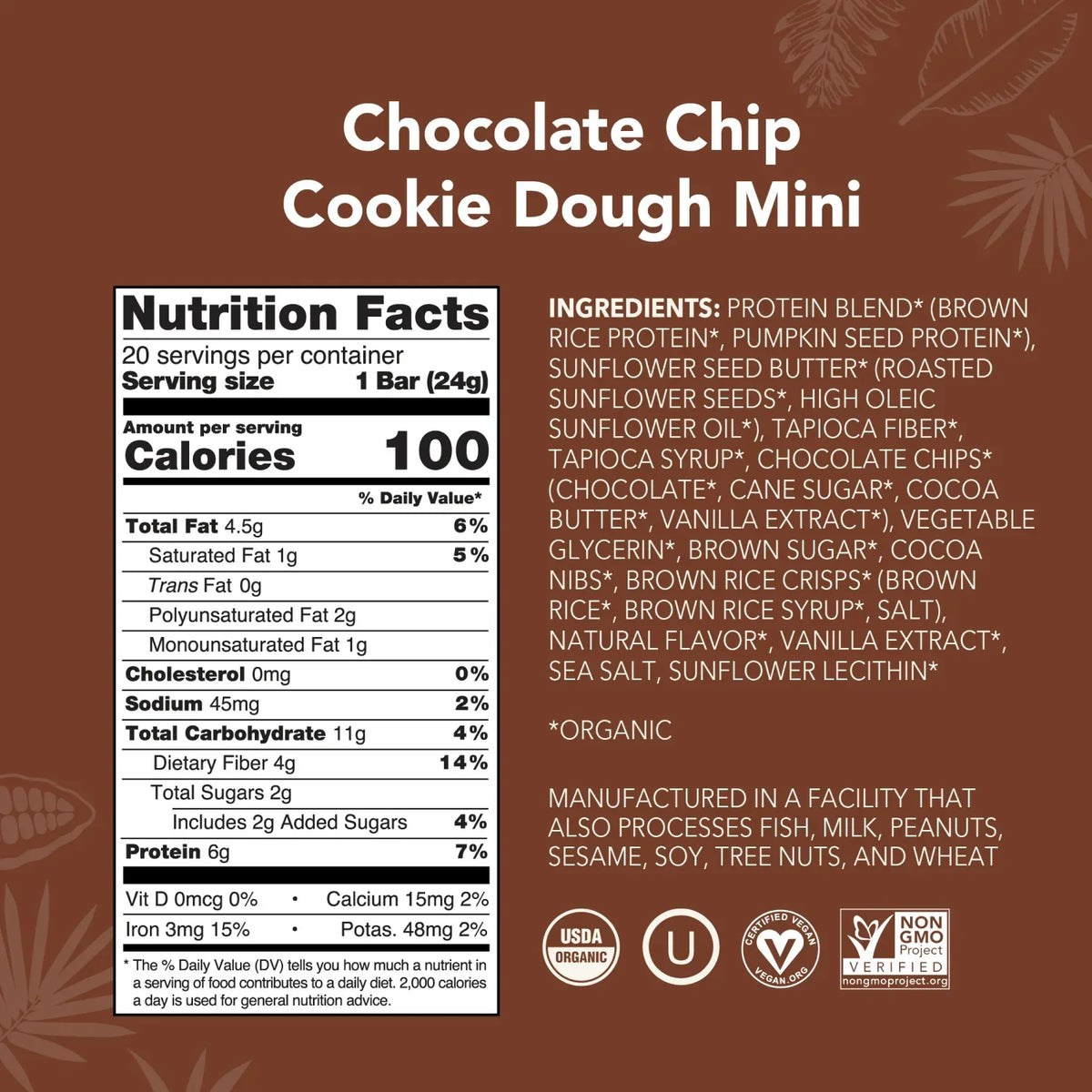 Chocolate Chip Cookie Dough - Mini Bars - Everyday Nutrition Made Delicious K2